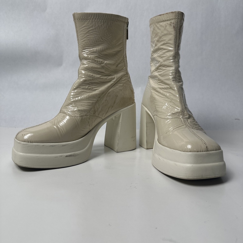 Free People Wmn Double Stack Y2k 90s Platform Cream Leather Boots 6 US EUR 36